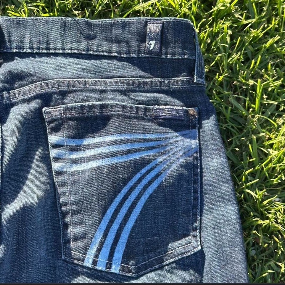 7 For All Mankind Men’s Dark Indigo Slim Straight Jeans with Blue Pocket Stripes